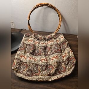 Handmade Vintage Bohemian Paisley Print Bag with Bamboo Handle